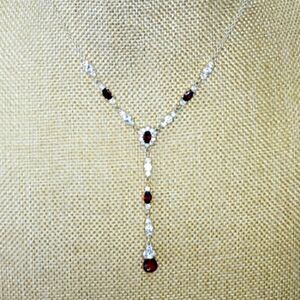 925 Silver Cubic Zirconia & Almandine Garnet Formal Necklace
